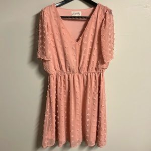 XL Spring Pink PomPom textured short sleeve dress